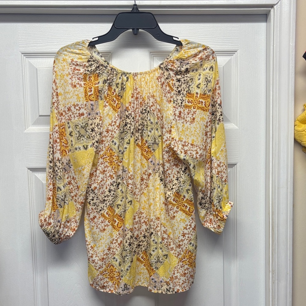 Good Hart by Matilda Jane Floral Peasant Top-Yellow & Brown & gold fleck Small
